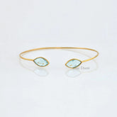 Aqua Quartz Bracelet - 925 Pure Silver - 7x14mm Marquise - Gold Plated Bangle - Trendy Jewelry - Gift For Summer - Jewelry For Ladies